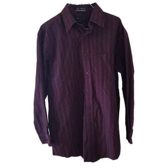Cambridge Classics Men's Wrinkle Resistant Burgundy Long Sleeve Button Up Shirt - Picture 1 of 4